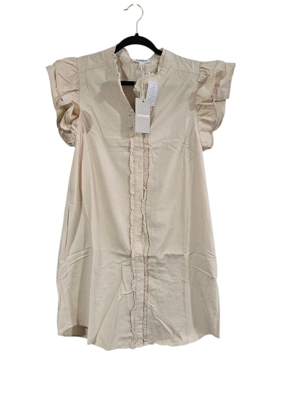 eesome Bone Ruffle Trim Button Up Mini Dress Cotton Modal New M